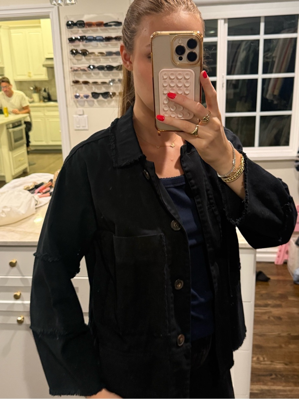 Zara Black Raw-Edge Button-Front Jean Jacket